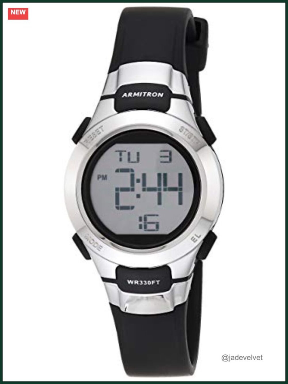 Digital Chronograph Watch with Resin Strap and Buckle Closure, Water Resistant